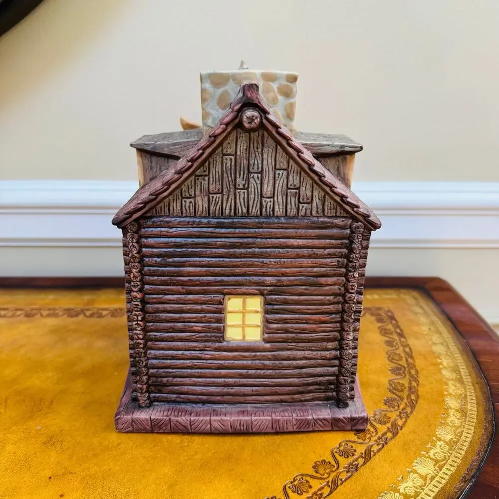 GONE FISHING Ceramic Log Cabin Tissue Paper Holder Rustic Fisherman Rare